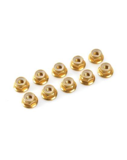 TEAM CORALLY - ALUMINIUM NYLST OP NUT - M4 - FLANGED - GOLD - - C-311