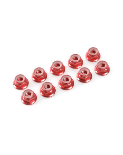 TEAM CORALLY - ALUMINIUM NYLST OP NUT - M3 - FLANGED - RED - - C-3112