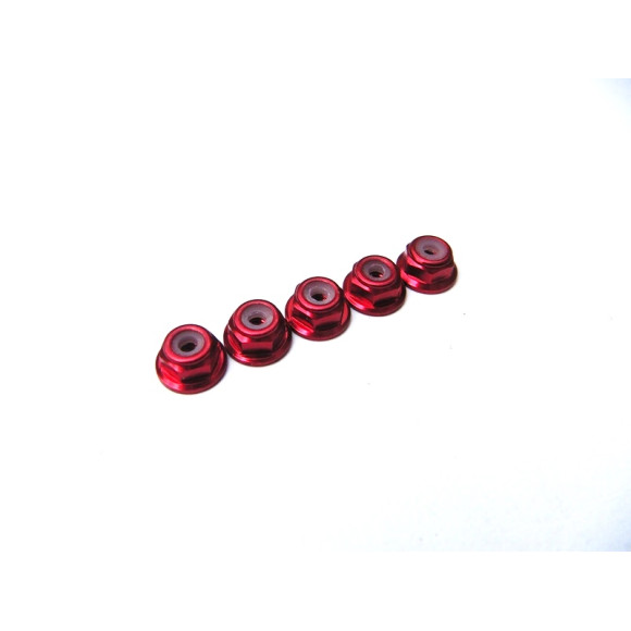 Ecrous épaulés nylstop alu 2mm Rouge - HIRO SEIKO - 69234