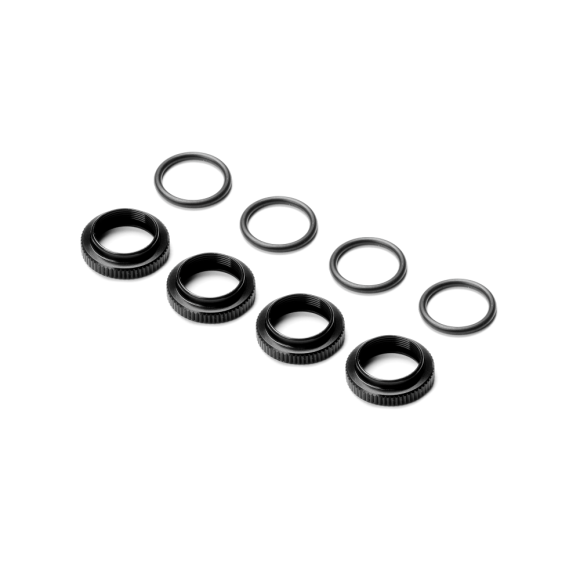 SHOCK ADJ. NUT ALU + O-RING - BLACK (4) - XRAY - 308040-K