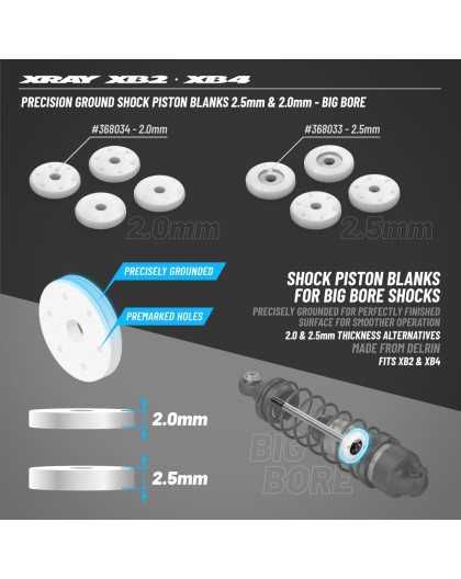 Pistons d'amortisseurs 2.0mm vierge - 13mm - XRAY - 368034