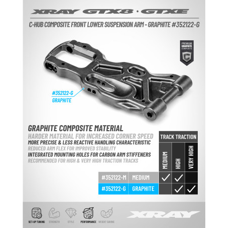 C-HUB COMPOSITE FRONT LOWER SUSP ARM - GRAPHITE - XRAY - 352122-G